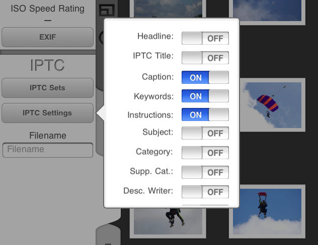 iptc field selection