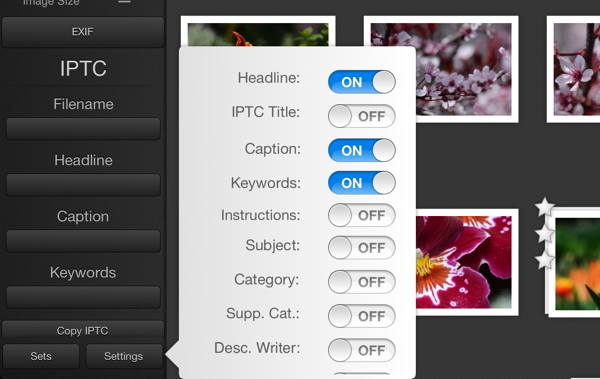 iptc field selection
